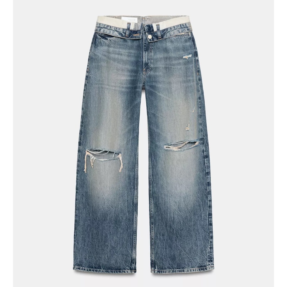 Zara TRF MID-RISE FOLDED WAIST JEANS